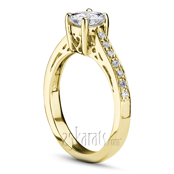 14K white gold Scroll Design Basket Bead Set Diamond Engagement Ring (1/6ct. tw.) - alternate view 3