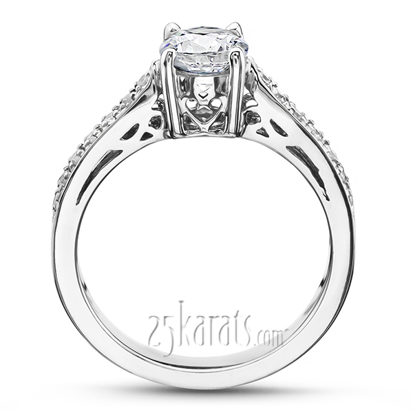 14K white gold Scroll Design Basket Bead Set Diamond Engagement Ring (1/6ct. tw.) - alternate view 4