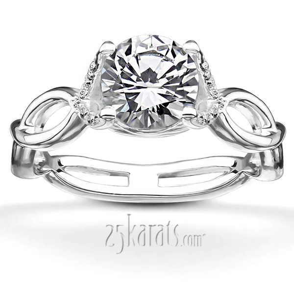 14K white gold Infinity Shank Solitaire Ring with Diamond Accents On Prongs (1/10 ct. tw.) - main view