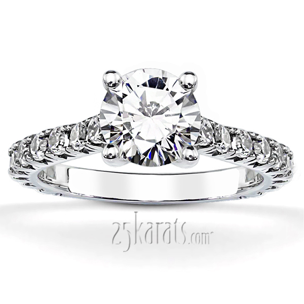 18K white gold Micro Pave Set Classic Cathedral Diamond Engagement Ring (7/8 ct. tw.) - main view