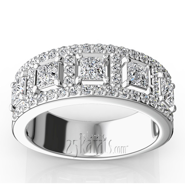14K white gold Princess and Brilliant Round Diamond Wedding Anniversary Band (1 1/3 ct. tw.) - main view