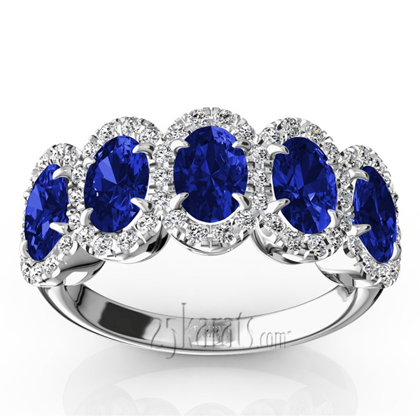 14K white gold Micro Pave Set Diamond and Oval Sapphire Anniversary Band (1/2 ct. tw. Diamonds) - main view