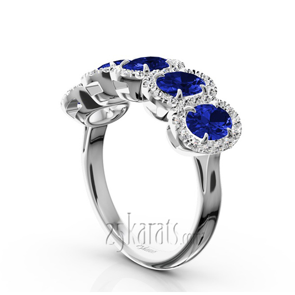 14K white gold Micro Pave Set Diamond and Oval Sapphire Anniversary Band (1/2 ct. tw. Diamonds) - alternate view 2