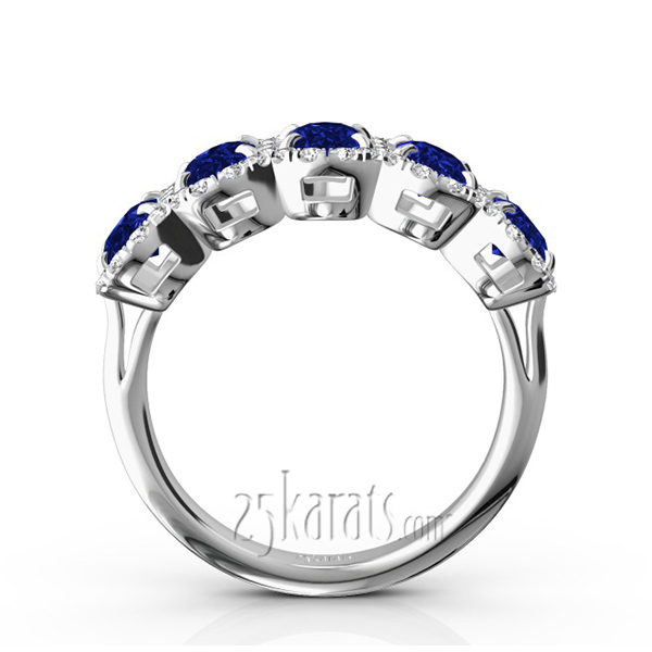 14K white gold Micro Pave Set Diamond and Oval Sapphire Anniversary Band (1/2 ct. tw. Diamonds) - alternate view 3