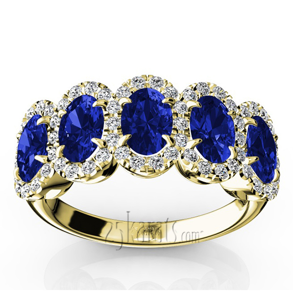 14K white gold Micro Pave Set Diamond and Oval Sapphire Anniversary Band (1/2 ct. tw. Diamonds) - alternate view 4