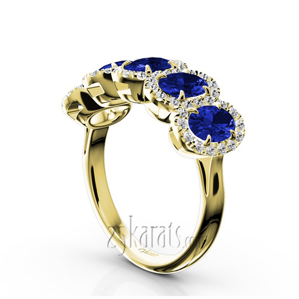 14K white gold Micro Pave Set Diamond and Oval Sapphire Anniversary Band (1/2 ct. tw. Diamonds) - alternate view 5