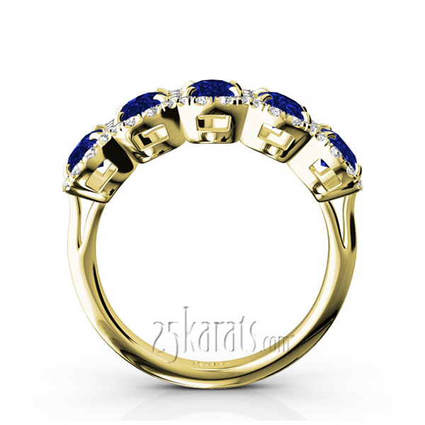 14K white gold Micro Pave Set Diamond and Oval Sapphire Anniversary Band (1/2 ct. tw. Diamonds) - alternate view 6