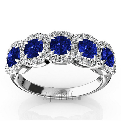 Pave Set Cushion Sapphire Fancy Anniversary Ring (3.25ct. tw.)