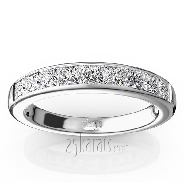 14K white gold Elegant 9 Stone Princes Cut Diamond Anniversary Band (1.00ct. tw.) - main view