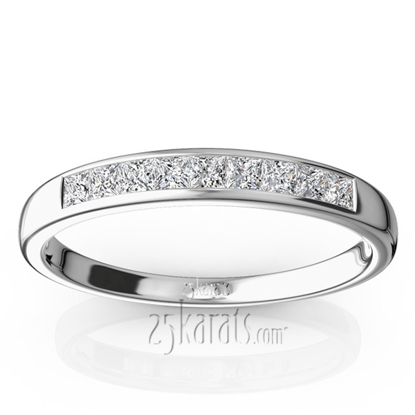 14K white gold Channel Set Nine Stone Princess Cut Diamond Anniversary Band (1/4 ct. tw.) - main view