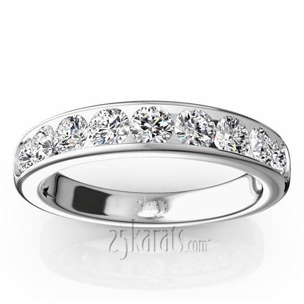 14K white gold Brilliant Round 9 Stone Channel Set Diamond Anniversary Ring (1.00 ct. tw.) - main view