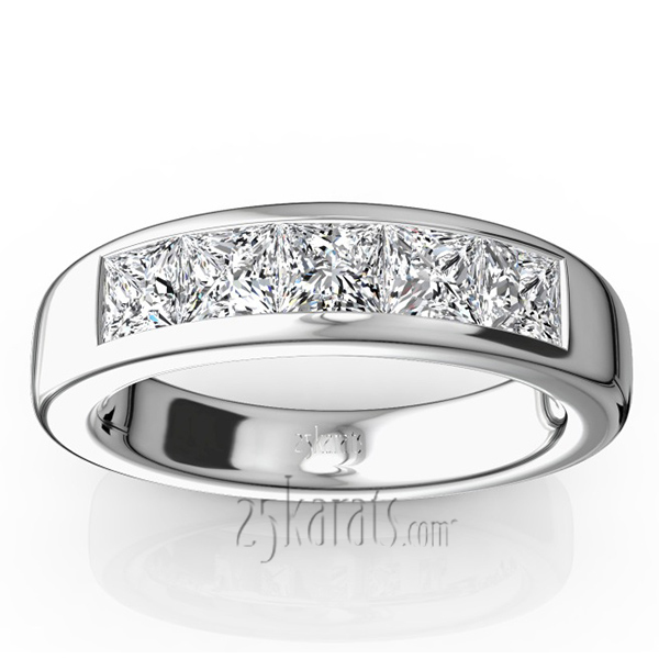 14K white gold Classic 5 Stone Princes Cut Diamond Anniversary Band (1 1/3 Ct. Tw.) - alternate view 3
