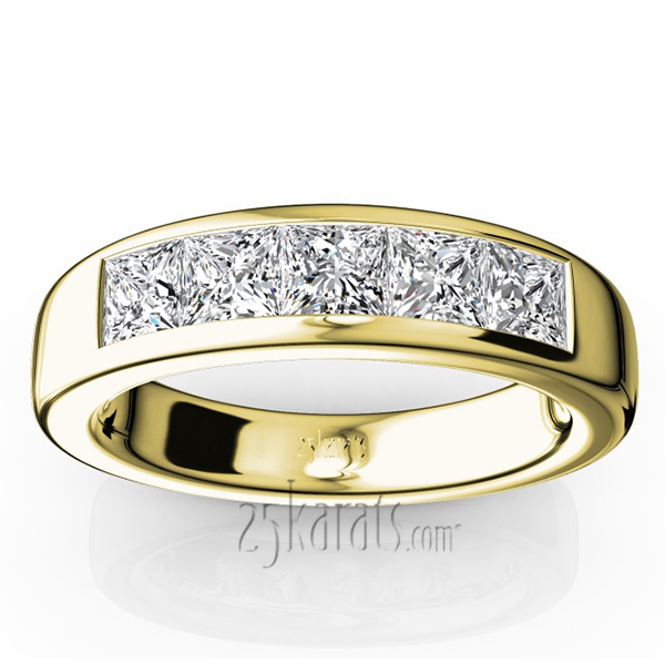 14K white gold Classic 5 Stone Princes Cut Diamond Anniversary Band (1 1/3 Ct. Tw.) - alternate view 6