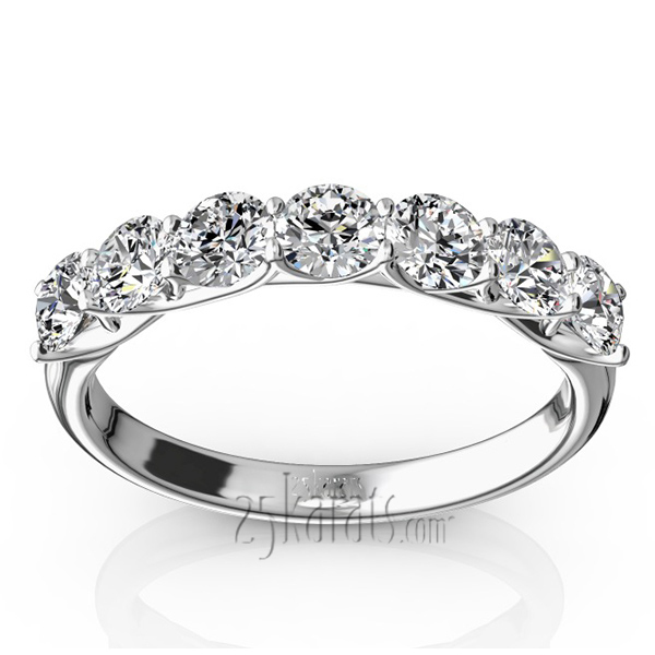 14K white gold Low Set Trellis Setting 7 Stone Round Shank Women Anniversary Ring (1.00 ct. tw.) - main view