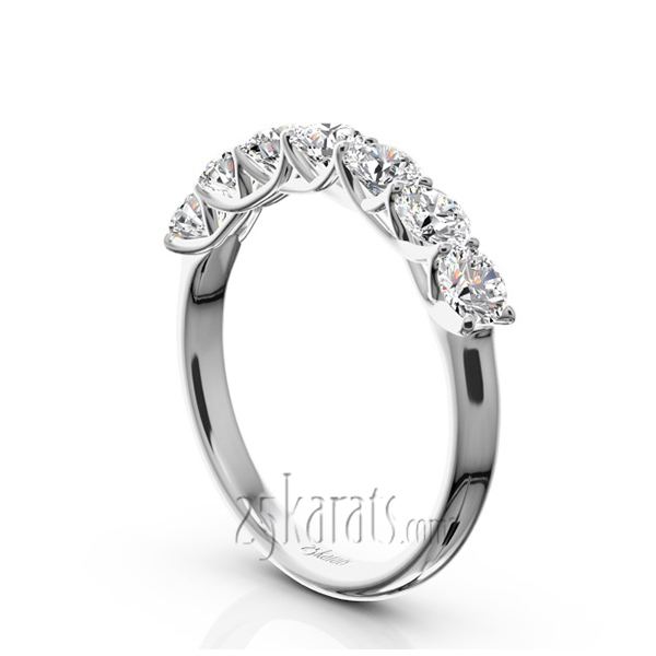 14K white gold Low Set Trellis Setting 7 Stone Round Shank Women Anniversary Ring (1.00 ct. tw.) - alternate view 2