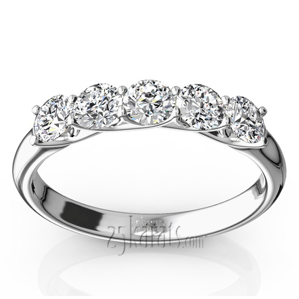 14K white gold Low Set Trellis Setting 5-Stone Round Shank Anniversary Ring (3/4 ct. tw.) - main view