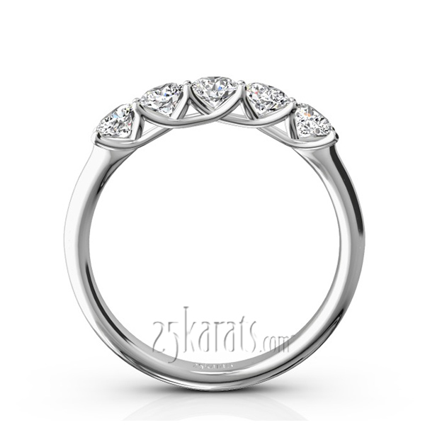 14K white gold Low Set Trellis Setting 5-Stone Round Shank Anniversary Ring (3/4 ct. tw.) - alternate view 3