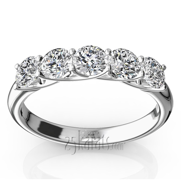 14K white gold Low Set Trellis Five Stone Round Diamond Anniversary Ring (1 ct. tw.) - main view