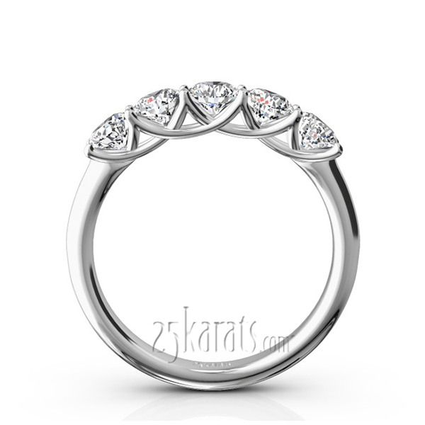 14K white gold Low Set Trellis Five Stone Round Diamond Anniversary Ring (1 ct. tw.) - alternate view 3