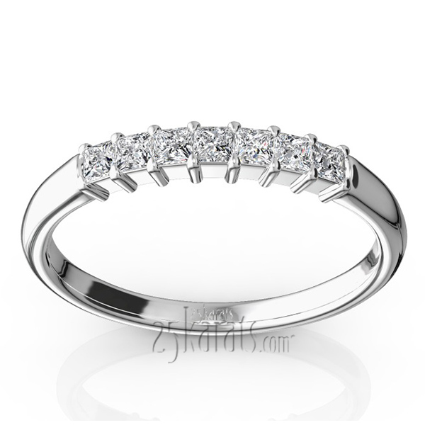 14K white gold Classic 7-Stone Princess Cut Closed Basket Setting Woman Anniversary Ring (1/4 ct. tw.) - main view