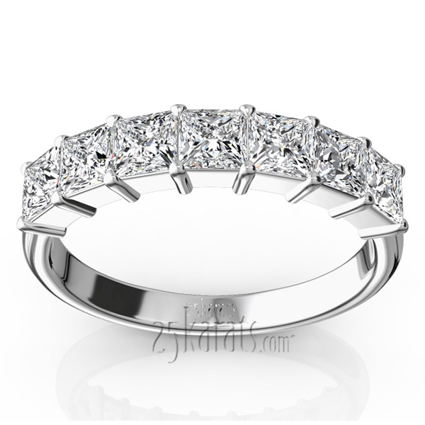14K white gold Classic 7-Stone Princess Cut Closed Basket Setting Woman Anniversary Ring (1 1/5 ct. tw.) - main view