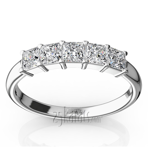14K white gold Traditional 5 Stone Women Anniversary Band (3/4 ct. tw.) - main view