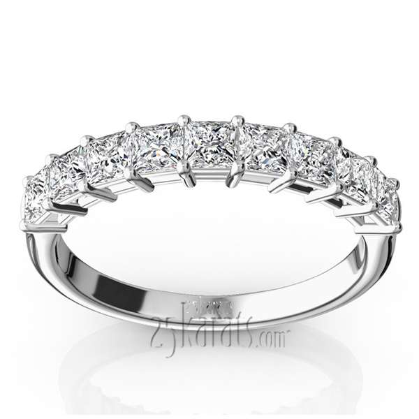 14K white gold 9 Stone Princess Cut Basket Setting Woman Ring (1 ct. tw.) - main view