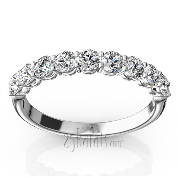 14K white gold Round Basket Set 9 Stone Diamond Anniversary Ring (3/4 ct. tw.) - main view