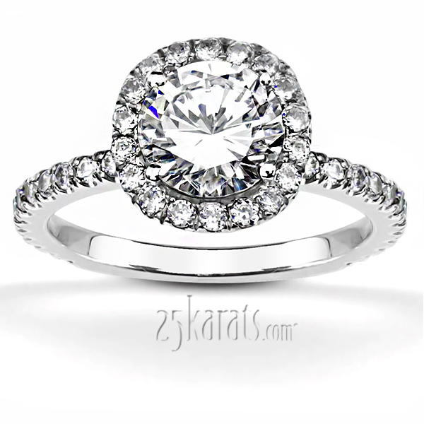 14K white gold Round Halo Micro Pave Set Engagement Ring(0.66ct. tw.) - main view