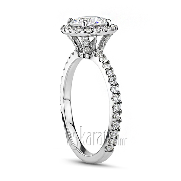 14K white gold Round Halo Micro Pave Set Engagement Ring(0.66ct. tw.) - alternate view 2