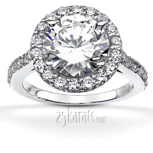 14K white gold Halo Style Pave Set Diamond Engagement Ring (3/4 ct. tw.) - main view