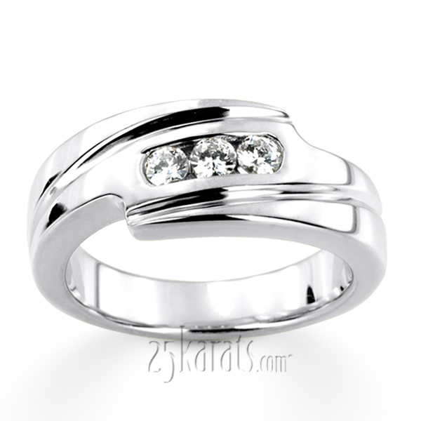 14K white gold 0.30 ct. Three Stone Round Cut Diamond Men Ring 1 - alternate view 5