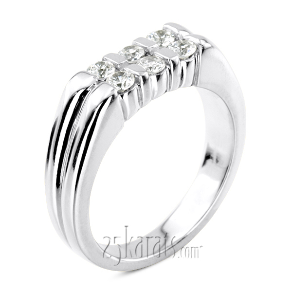 14K white gold 0.60 ct. Round Cut Bar Set Diamond Men's Band - main view