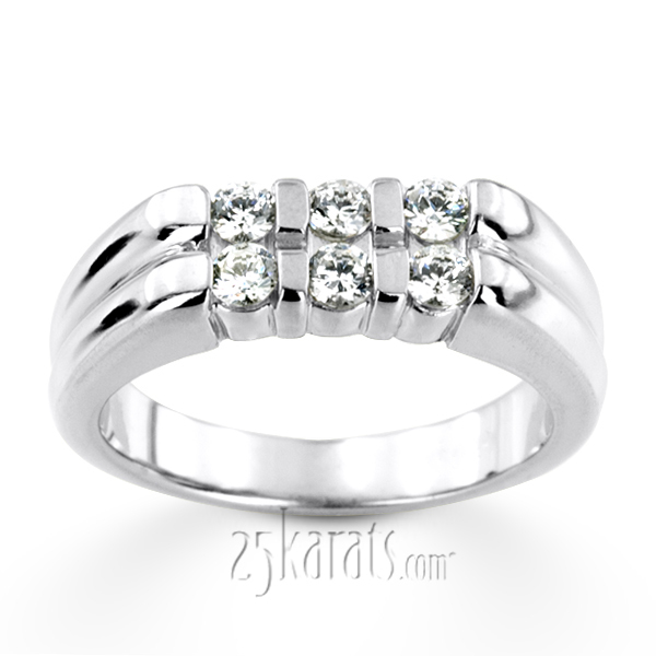 14K white gold 0.60 ct. Round Cut Bar Set Diamond Men's Band - alternate view 2