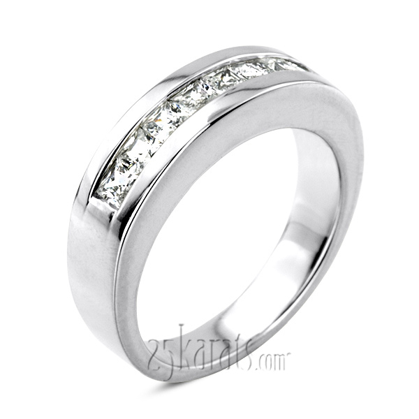 14K white gold 1.12 ct. Princess Cut Channel Set Diamond Men's Ring - main view