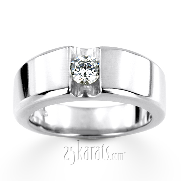 14K white gold 0.50 ct. Tension Set Solitaire Diamond Men's Ring - alternate view 2