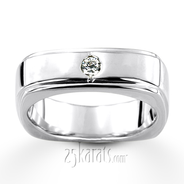 14K white gold 0.15 ct. Round Cut Solitaire Diamond Men's Ring - alternate view 4