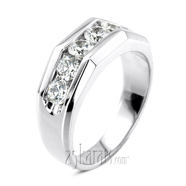 14K white gold 1.50 ct. Round Cut Channel Set Diamond Men's Ring - main view