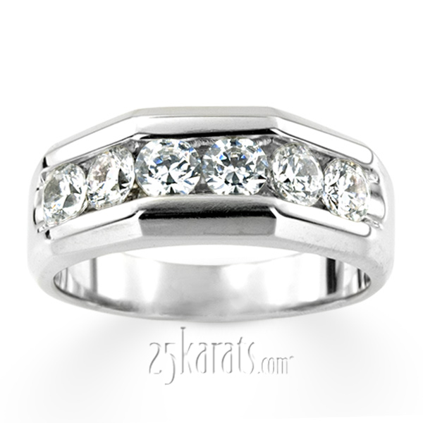 14K white gold 1.50 ct. Round Cut Channel Set Diamond Men's Ring - alternate view 2