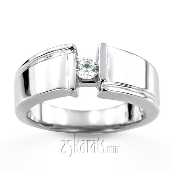 14K white gold 0.25 ct. Round Cut Bar Set Diamond Men's Ring - alternate view 5