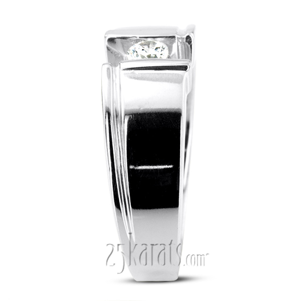 14K white gold 0.25 ct. Round Cut Bar Set Diamond Men's Ring - alternate view 6