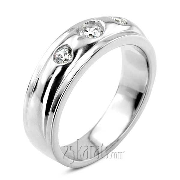 14K white gold 0.45 ct. Three Stone Bezel Set Diamond Men's Ring - main view