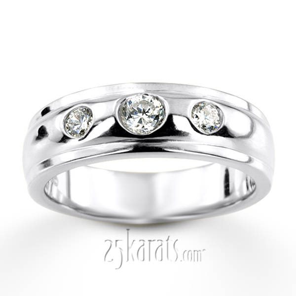 14K white gold 0.45 ct. Three Stone Bezel Set Diamond Men's Ring - alternate view 2