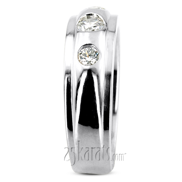 14K white gold 0.45 ct. Three Stone Bezel Set Diamond Men's Ring - alternate view 3