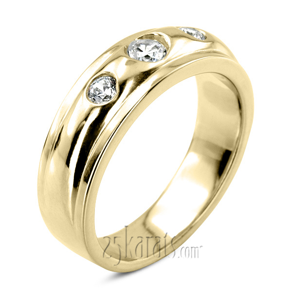 14K white gold 0.45 ct. Three Stone Bezel Set Diamond Men's Ring - alternate view 4