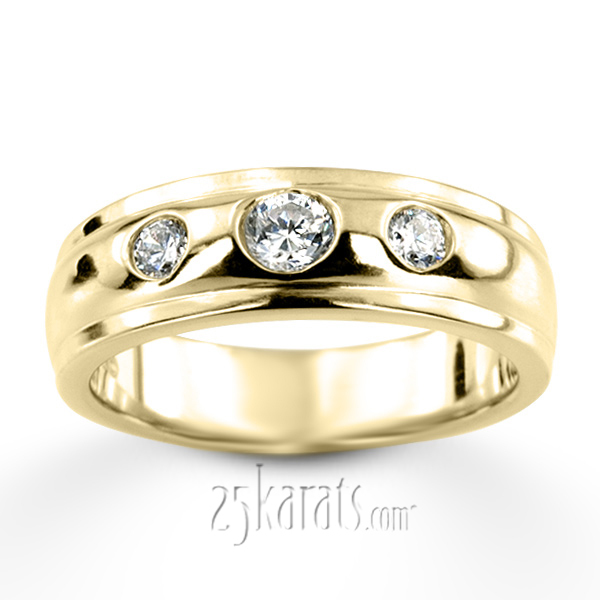 14K white gold 0.45 ct. Three Stone Bezel Set Diamond Men's Ring - alternate view 5