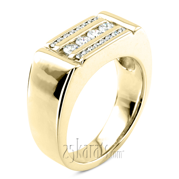 0.56 ct. Channel Set Triple Row Diamond Man Ring