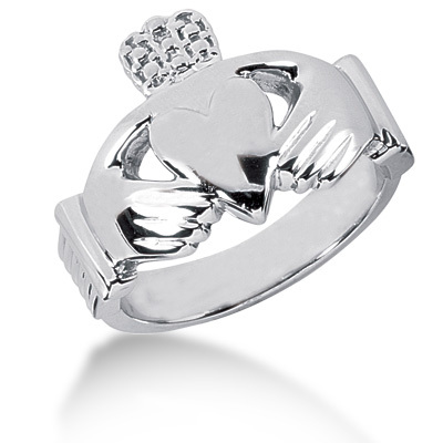 14K white gold Plain Claddagh Men Ring - main view