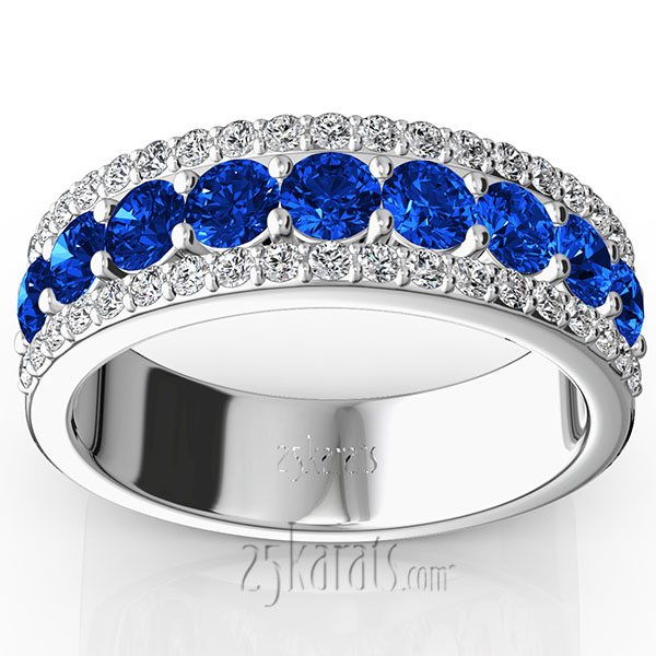 Diamond Cut Sapphire and Brilliant Diamond Wedding Anniversary Band