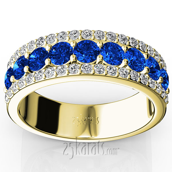 14K white gold Diamond Cut Sapphire and Brilliant Diamond Anniversary Band (1/3 ct. tw.) - alternate view 2